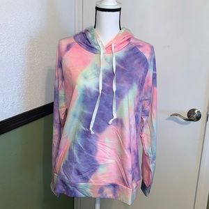 Women Hoodies Tops Tie Dye Printed Long Sleeve Drawstring Pullover Sweatshirts